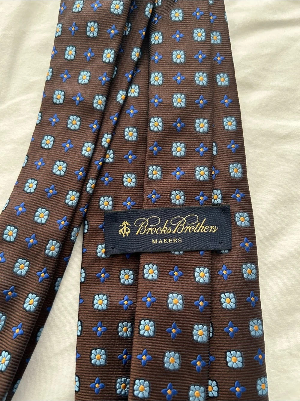 Men's Brooks Brother’s Makers Neck Tie Brown Geometric Floral Pure Silk Made USA